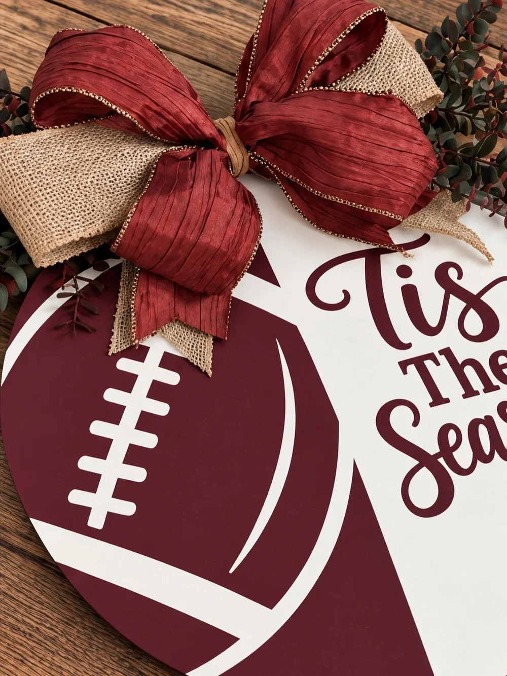 'Tis The Season Football Door Hanger – Burgundy and Cream